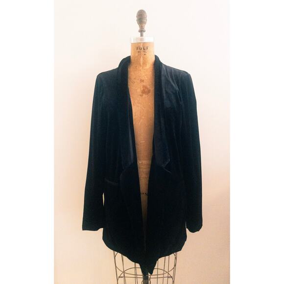 Vero Moda Black Velvet Oversized Open Front Blazer Size Large - Picture 1 of 4